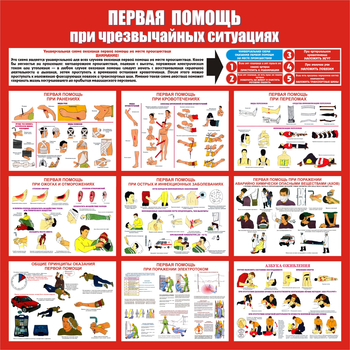 С20 Стенд первая помощь (при чрезвычайных ситуациях) (1000х1000 мм, пластик ПВХ 3 мм, алюминиевый багет золотого цвета) - Стенды - Стенды по первой медицинской помощи - ohrana.inoy.org