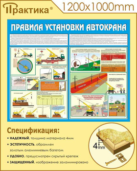 C33 Стенд правила установки автокранов (1200х1000 мм, пластик ПВХ 3 мм, алюминиевый багет золотого цвета) - Стенды - Тематические стенды - ohrana.inoy.org